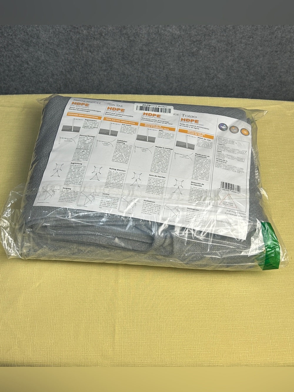 HDPE Gray Outdoor Shade Breathable 95% Sun Protective 10x10x14 Triangle Canopy